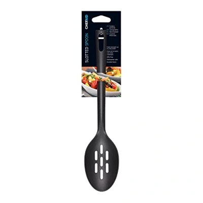 Image of Chef Aid Black Nylon Slotted Serving Spoon, BPA Free Kitchen Utensil for use with Non Stick Cookware, Ideal and Draining a Wide Selection of Foods, Comes in Colour