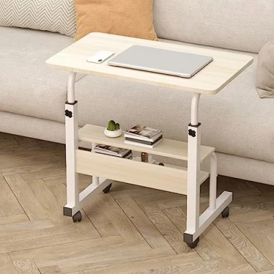 Image of loyliawa Computer Desk, Rolling Laptop Mobile Desk,Portable Desk,Computer Desk Height Adjustable, with Wheels, Adjustable for Standing or Sitting Home Office