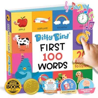 Image of Ditty Bird First 100 Words Sound Book for Toddlers Interactive &amp; Educational Learning Ages 1 3 Vocabulary Building with Songs, Sounds, and Fun Facts Perfect Toy