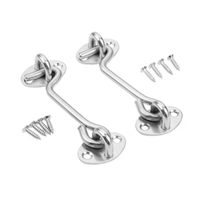 Image of 2Pcs Cabin Door Hook Eye Latch Lock Shed Gate Catch Silent Holder Stainless Steel 6&quot;/150mm