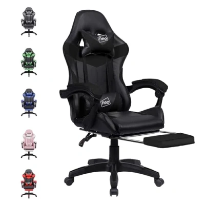 Image of Neo Executive PU Leather Massage Sport Racing Gaming Home Office Computer Chair Lumbar Back Support Footrest (Black)