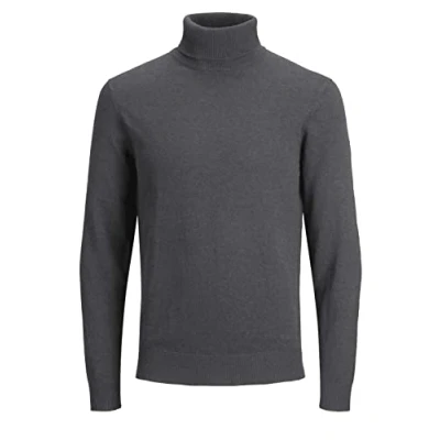 Image of Jack &amp; Jones Men&#039;s Knitted Jumper, Polo Neck, Grey (asphalt), XL