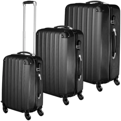 Image of TecTake® Hard Shell Suitcase, Set of 3, Including Extra Large, and Medium Size Luggage, Plus TSA Lock, 360 Swivel Wheels, Ergonomic Telescopic Handle Expansion Black