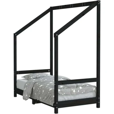 Image of vidaXL Kids Bed Frame Black 70x140 cm Solid Wood Pine