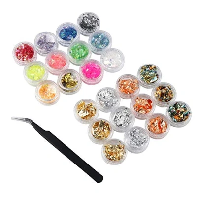 Image of 24 Pack Nail Paillette Chip Foil Glitter and Ice Mylar Shell Slice for Art Decorations Supplies with 1 Pick up Tweezer