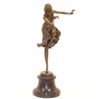 Image of Kunst &amp; Ambiente Art Deco Bronze Statue Dancer While Posing on Marble Demetre Haralamb Chiparus
