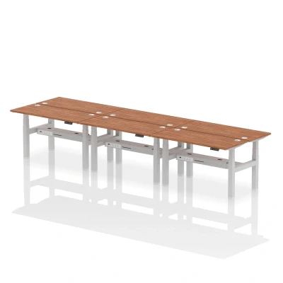 Image of Air B2B 1400x600mm Height Adjustable 6P Bench Desk CP Walnut/Silver