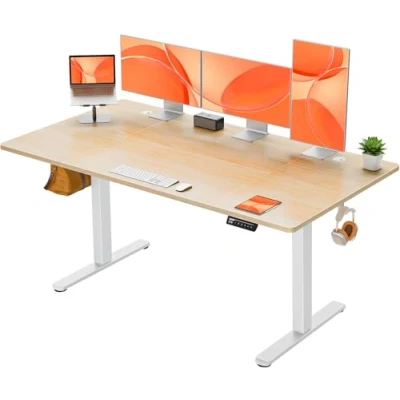 Image of ErGear Electric Standing Desk, Height Adjustable Desk 160 x 80cm, Computer with 4 Memory Smart Pannel, Home Office Splice Board