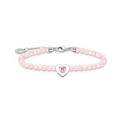 Image of Thomas Sabo Women Bracelet Heart with Pink Stone Silver 925 Sterling Silver, Cold Enamel A2091 041 9