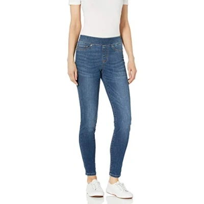 Image of Amazon Essentials Women&#039;s Mid Rise Stretch Pull On Jeggings (Available in Plus Size), Medium Blue, 12 Short
