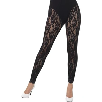 Image of Smiffys 80s Lace Leggings, Black , 1980&#039;s Fancy Dress, 1980s Dress Up Accessories