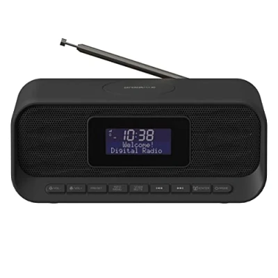 Image of Groov e Zeus DAB &amp; FM Clock Radio Dual System Alarm with Bluetooth Connectivity, Wireless Charging, USB Charging Port LCD Display Mains Operated 60 Preset Stations Black