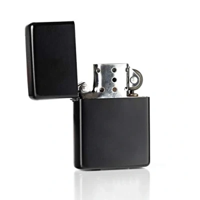 Image of ZORR Petrol Lighter American Style Dimensions Approx. 57 x 40 13 mm Black Matt Metal Refillable Windproof Men&#039;s Gift Outdoor Camping Idea