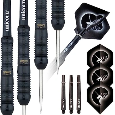 Image of Unicorn Steel Tip Darts Set Core Black Brass Barrels Style 2 24 g