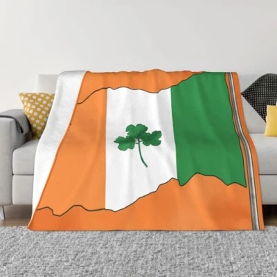 Image of Ultra Soft Micro Fleece Blanket Ireland Flag Shamrock Throw Warm Fuzzy Plush for Couch Lightweight Flannel Blankets Sofa All Season Cozy Microfiber 50&quot;x40&quot;