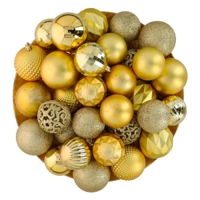 Image of Giftsome Golden Christmas Baubles Set 60 Plastic Tree Incl. Peak Decorations For Indoor and Outdoor Use Matt, Glossy, Glitter Open Design Ø6/7 cm