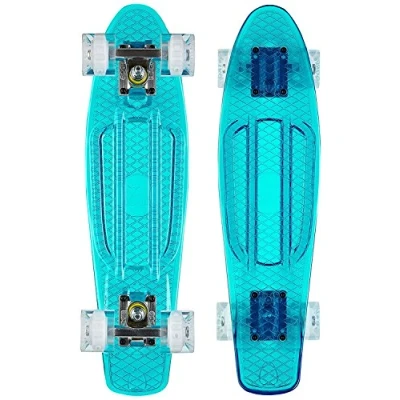Image of Ridge Skateboards Complete Blaze 22&quot; Mini Cruiser Skateboard w LED wheels and transparent deck