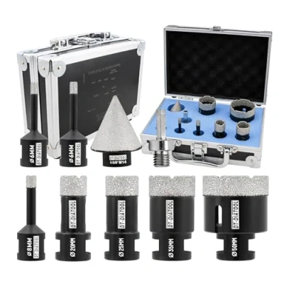 Image of Diamond Core Drill Bits Set 9 Pack DT DIATOOL 6/6/8/20/25/35/50mm Tile Bits+35mm Chamfer Bit+Hex Adapter for Porcelain Ceramic Marble Granite