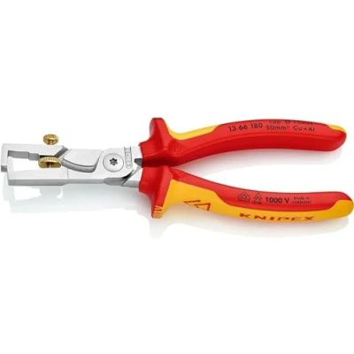 Image of Knipex StriX® Insulation strippers with cable shears chrome plated, insulated multi component grips, VDE tested 180 mm 13 66
