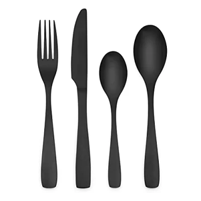 Image of HOLIHIGH Matte Black Stainless Steel Cutlery Set for 6 People, Matt Flatware Tableware 24 Pieces, Silverware with Spoon Knife and Fork Set, Dishwasher Safe