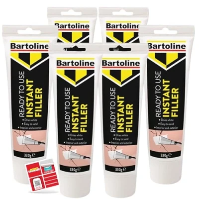 Image of SOL 6pk 330g Bartoline Instant Filler White Wall Ready Mixed for Holes, Plaster Walls Hole Interior and Exterior Wood Stone Brick, Plasterboard