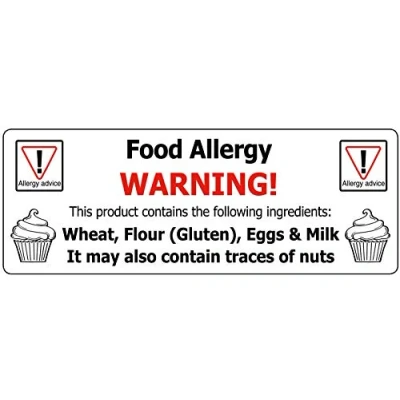 Image of 23 X 64mm Cupcake Food Allergy/Allergen Advice Warning Stickers Professionally Printed