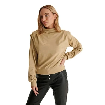 Image of NA KD Women&#039;s Detailed Hoodie Sweatshirt, Khaki, 2X Small