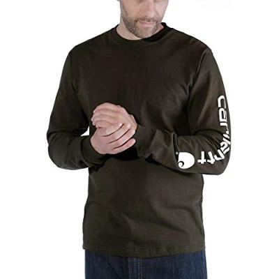 Image of Carhartt Men&#039;s Relaxed Fit Heavyweight Long Sleeve Logo Graphic T Shirt, Peat, S