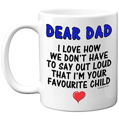 Image of Stuff4 Dear Dad Favourite Child Mug, 11oz Ceramic Dishwasher Safe Premium Mugs, Birthday Gifts, Presents for Dad, Gifts from Daughter and Son,