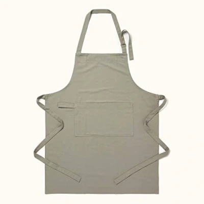 Image of HOMESCAPES Plain Cotton Grey Apron with Large Pocket and Adjustable Straps 80 x 85 cm