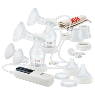 Image of NUK Soft and Easy Double Electric Breast Pump 100 Percent Silicone Cups Small, Lightweight, Quiet Rechargeable Battery for Travel 24 mm 27 2 x Perfect Match Baby Bottles