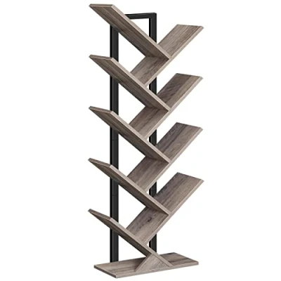 Image of HOOBRO Tree Bookshelf Tall, 9 Tier Floor Standing Book Shelf, Tall Bookcase for CDs Albums, Living Room, Greige and Black EBG08SJ01G1