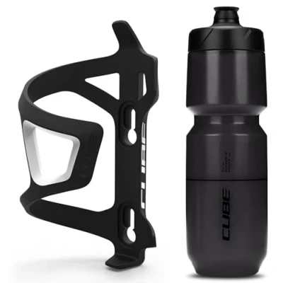 Image of Cube HPP Right Side Loading Cage Black &amp; Icon Bottle Black, 750ml / Lightweight Bicycle Cycling Cycle Bike MTB Mountain Road Water Drink Flask Bidon Bracket Mount Holder HPA Set Accessories