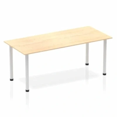 Image of Dynamic Rectangular Straight Table Maple MFC Post Leg Silver Frame Impulse 1800 x 800 725mm