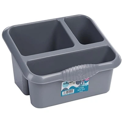 Image of Wham Silver High Grade Large Plastic Sink Tidy Cutlery Drainer Holder Caddy