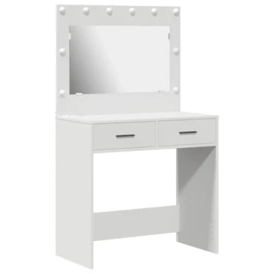 Image of vidaXL White MDF Vanity Table With Mirror/Drawers 78.5x41x135 cm Rectangular, Built In LED Lighting, Sleek Design Bedroom Makeup Organizer