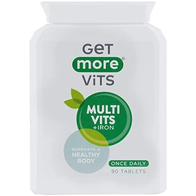 Image of Get More Vits Multivitamin Tablets with Iron (90 Tablets), Promotes Stronger Immune System, Healthy Bones, Teeth &amp; Muscles, Supports Faster Metabolism, Combats Tiredness Fatigue, Vegetarian, Vegan