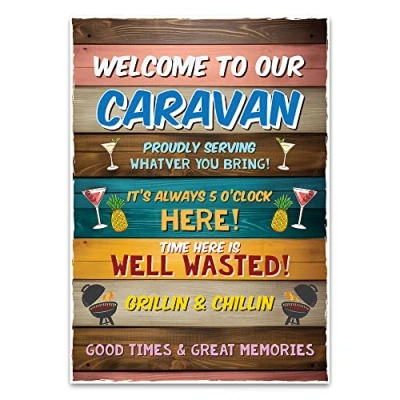 Image of Red Ocean Funny Welcome To Our Caravan Sign Novelty Plaque Hanging Retirement Friendship Gift For Men Women Signs And Plaques Accessories