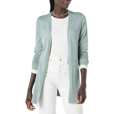 Image of Amazon Essentials Women&#039;s Lightweight Open Front Cardigan Jumper (Available in Plus Size), Sage Green Heather, L