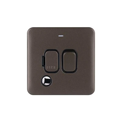 Image of Schneider Electric Lisse Screwless Deco Switched Single Fused Connection Unit, 13A, Double Pole, with Flex Outlet, GGBL5013BMB, Mocha Bronze Black Insert
