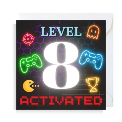 Image of Second Ave Gaming Gamer 8th Birthday Age 8 Square Children&#039;s Kids Greeting Card for Boy or Girl