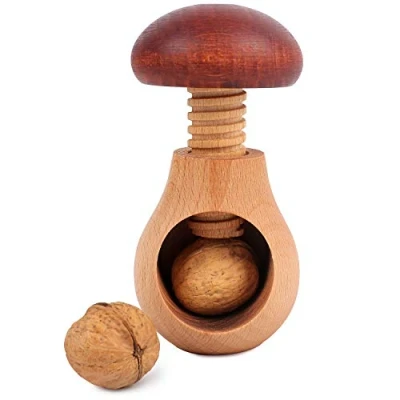 Image of Creative Home Wooden Nutcracker Boletus Mushroom Shaped 10 x 6 cm Natural Beech Wood Screw Mechanism for Cracking Nut Perfect as a Tool the Kitchen Solid &amp; Durable
