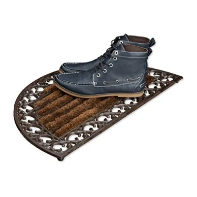 Image of Relaxdays Door Mat Cast Iron Doormat with Bristles, Circular 4 x 72 39 cm, Art Nouveau Rustic Welcome made of Robust Powder Coated Metal Anti Slip Bottom, Bronze