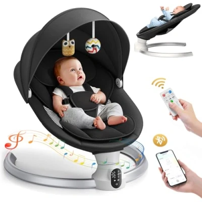 Image of Fdlscpem Electric Baby Bouncer Chair,Electric Swing Chair,Baby with Bluetooth and app,Remote Control Mosquito Net, 5 Settings, Chair from Birth for 6 Months