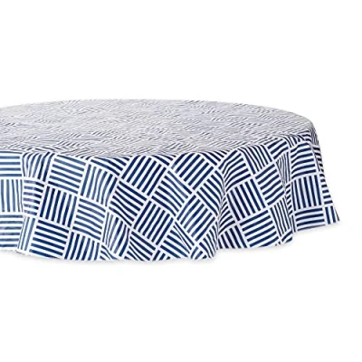 Image of DII Pattern, Flannel Backed Tablecloth, Vinyl, Navy Grid, 70 Inches Round