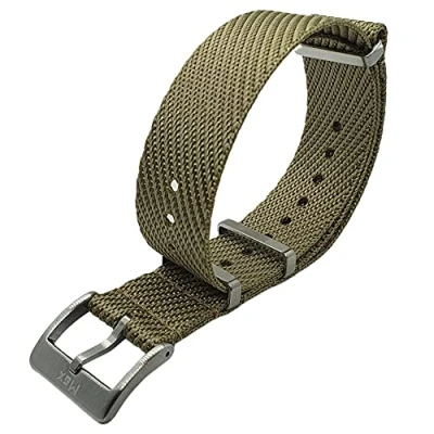 Image of Max Nylon NATO Watch Strap Seat Belt Brushed Stainless Steel Buckle Replacement Band for Men Women 20mm 22mm Colour Options (22mm, Khaki)