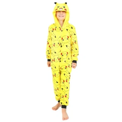 Image of Pikachu Boys Girls Fleece Sleepsuit Kids Pokemon All in One (11 12 Years) Yellow