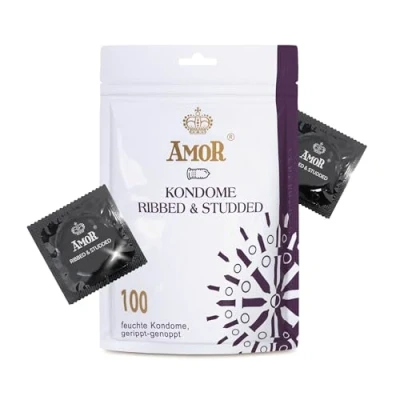 Image of AMOR Premium Condoms Ribbed Dotted, Ø 54 mm, Transparent, Pack of 100
