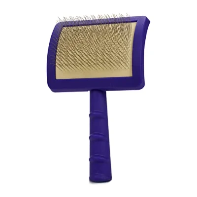 Image of Jelly Pet Soft Universal Slicker Brush, Made for Professionals, Remove Tangles &amp; Dead Undercoat, Curved head, Dense coats, in USA, Large, Purple