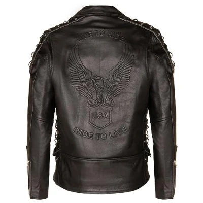 Image of Infinity Leather Mens Embossed Brando Biker Jacket Chicago Black Size X Small